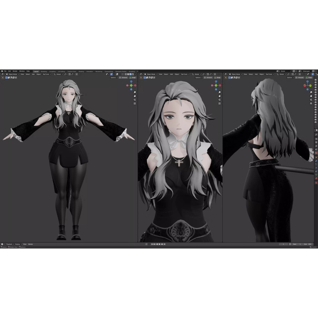 Anime Girl 3D Model – Low Poly Fantasy Character, FBX, Blender - View 2