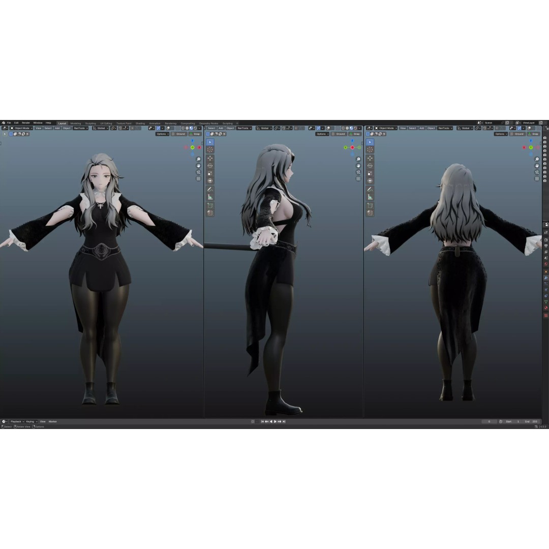 Anime Girl 3D Model – Low Poly Fantasy Character, FBX, Blender - View 4