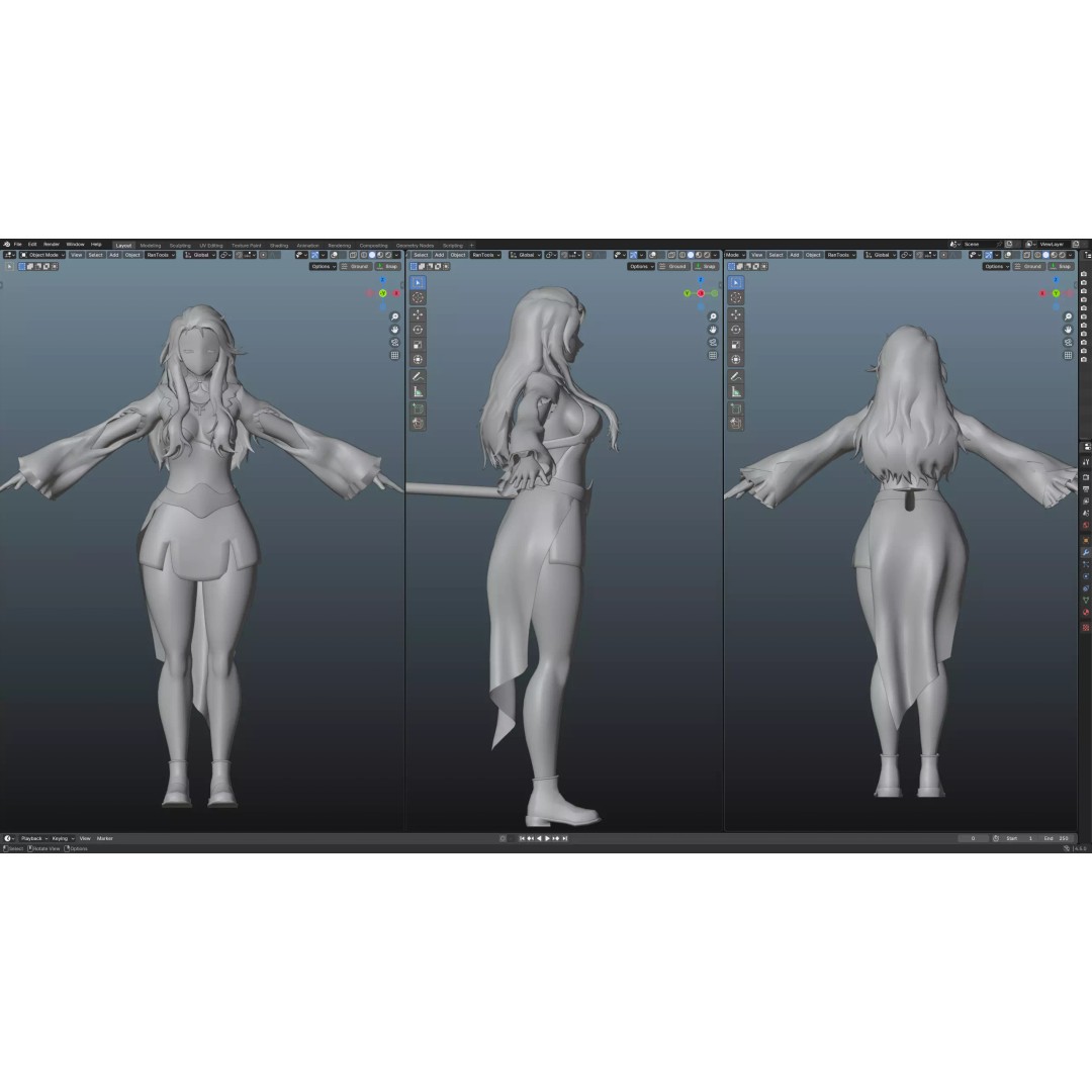 Anime Girl 3D Model – Low Poly Fantasy Character, FBX, Blender - View 5