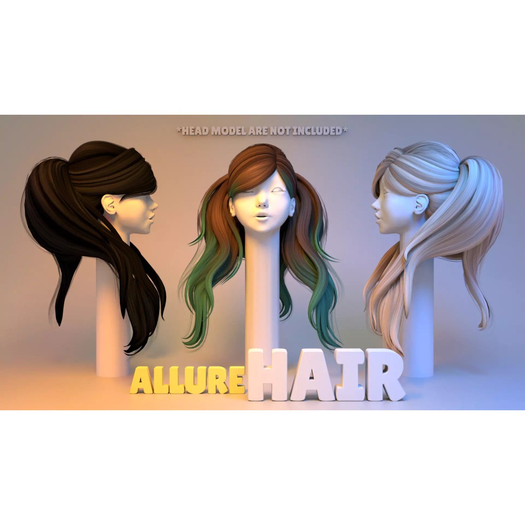 Allure Hair 3D Model – High Poly Hairstyle with Diverse Color Maps - View 2