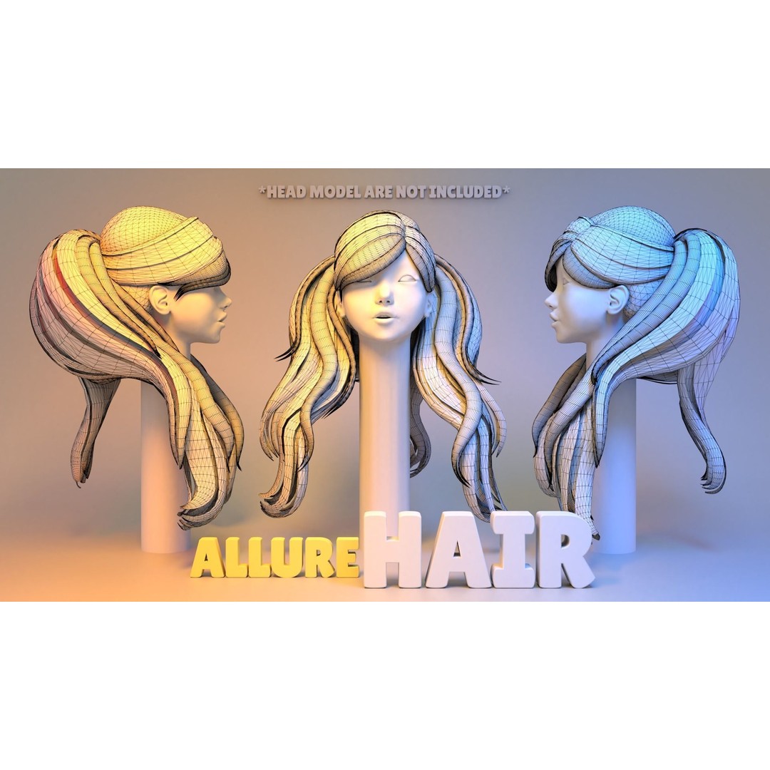 Allure Hair 3D Model – High Poly Hairstyle with Diverse Color Maps - View 3