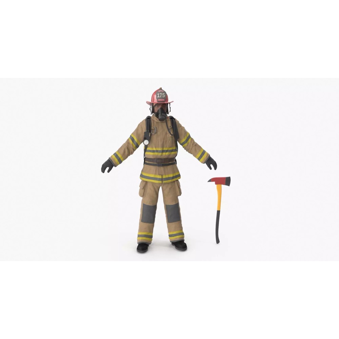 Firefighter 3D Model – Low Poly Character with PBR Textures, FBX - View 2