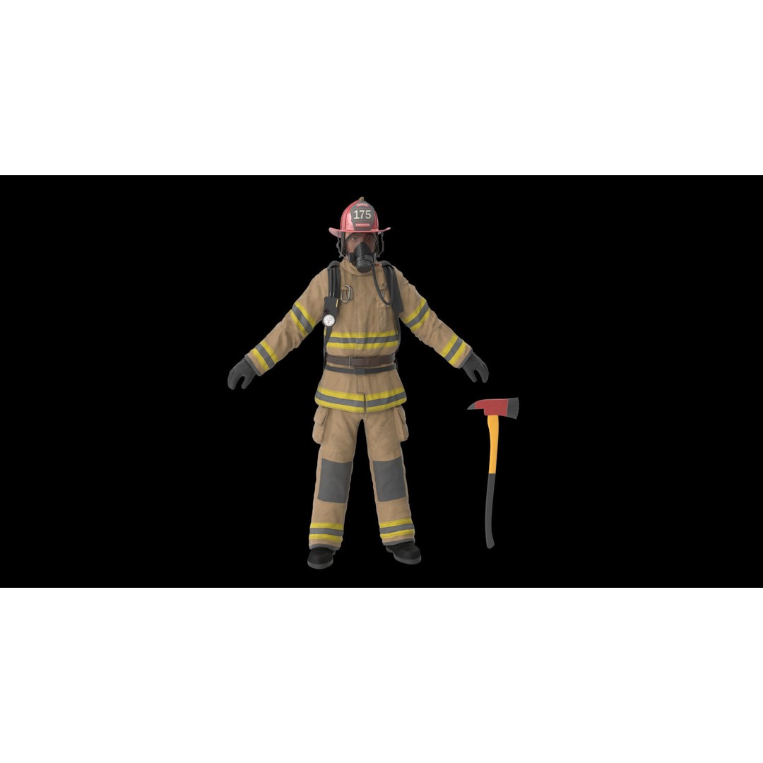 Firefighter 3D Model – Low Poly Character with PBR Textures, FBX - View 3