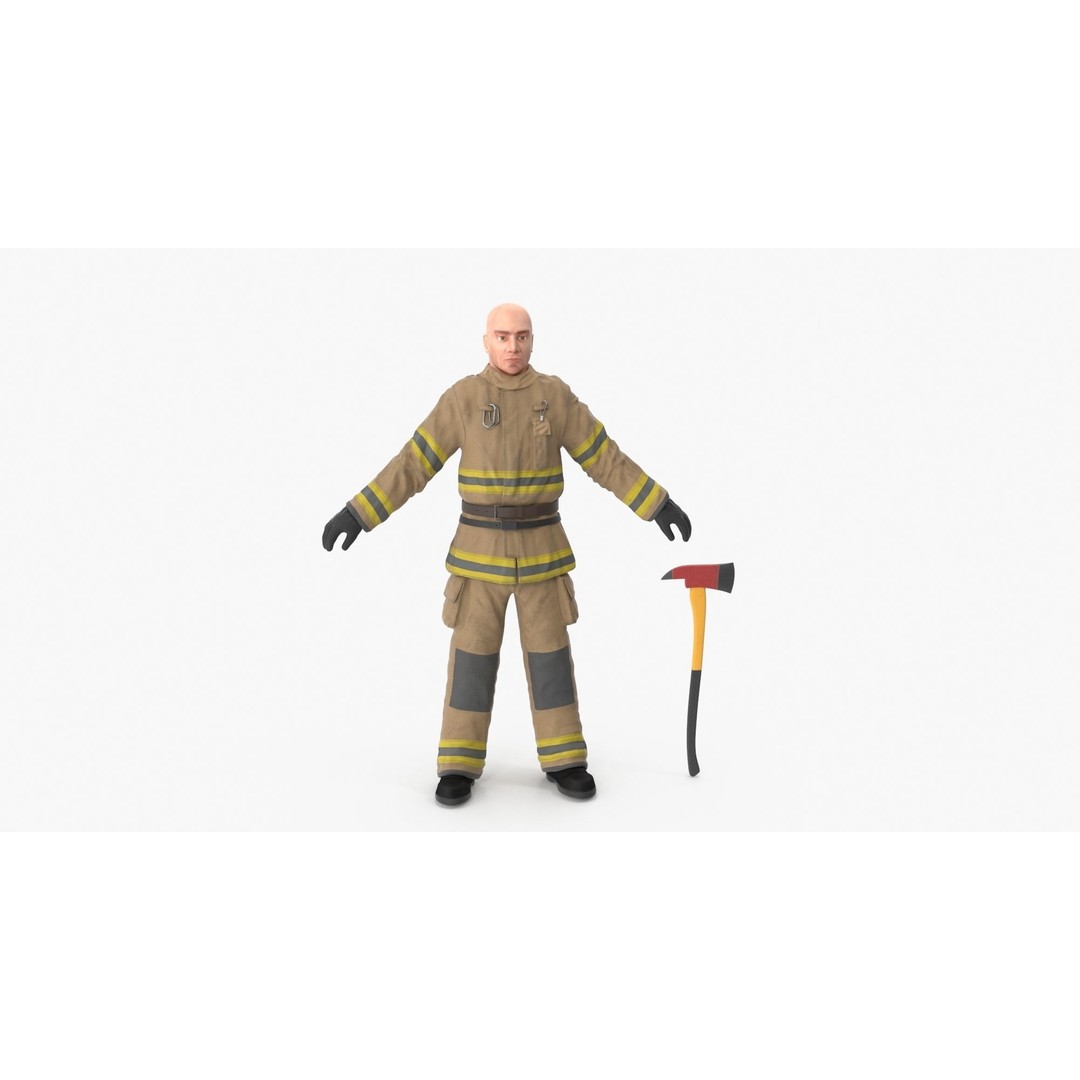 Firefighter 3D Model – Low Poly Character with PBR Textures, FBX - View 4