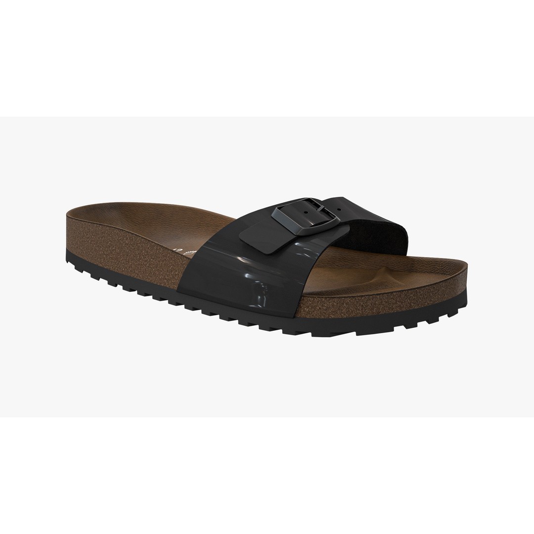 Black Patent Single-Strap Sandals 3D Model – High Poly PBR Asset, FBX - View 11