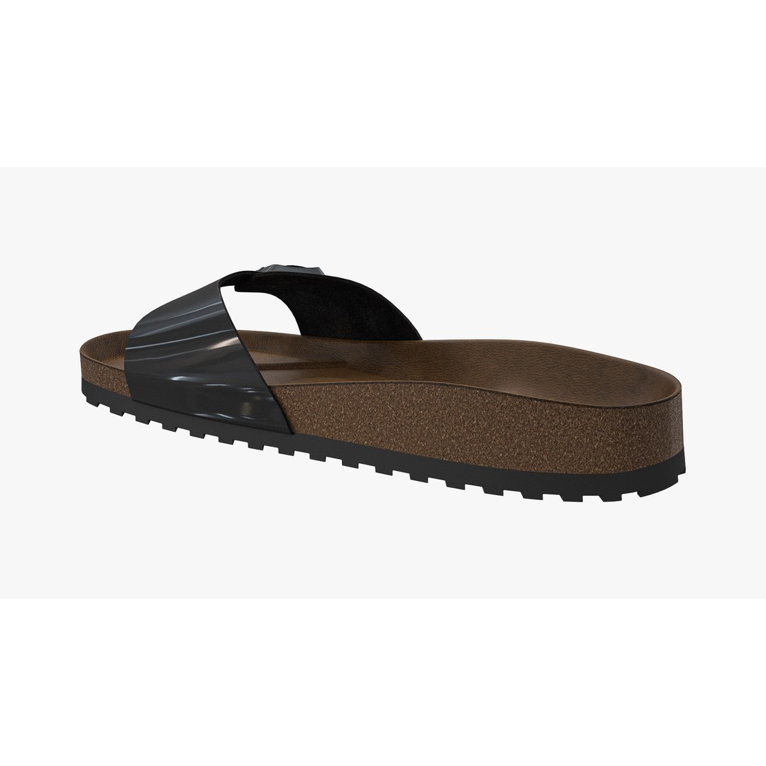 Black Patent Single-Strap Sandals 3D Model – High Poly PBR Asset, FBX - View 12