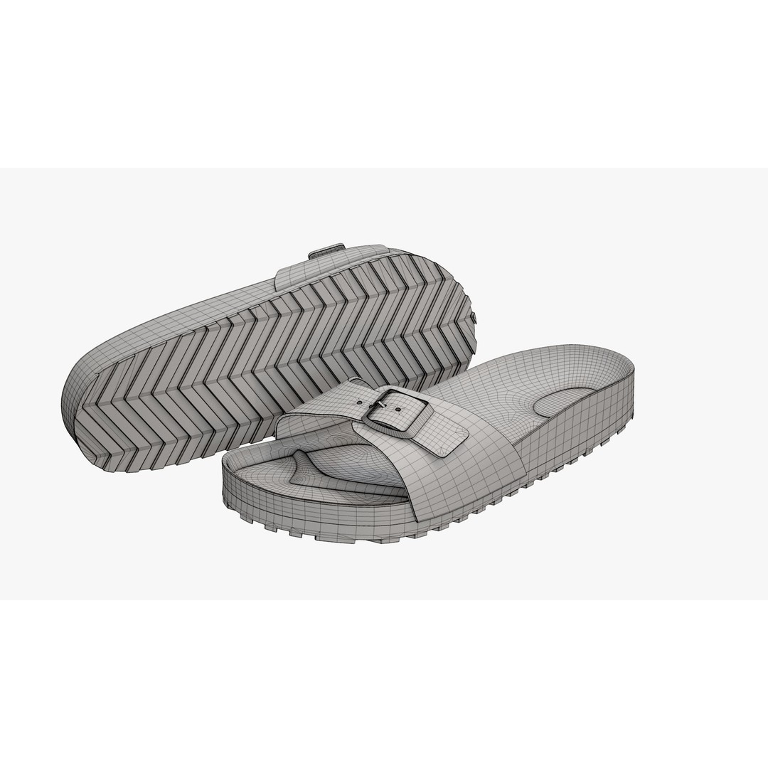 Black Patent Single-Strap Sandals 3D Model – High Poly PBR Asset, FBX - View 15