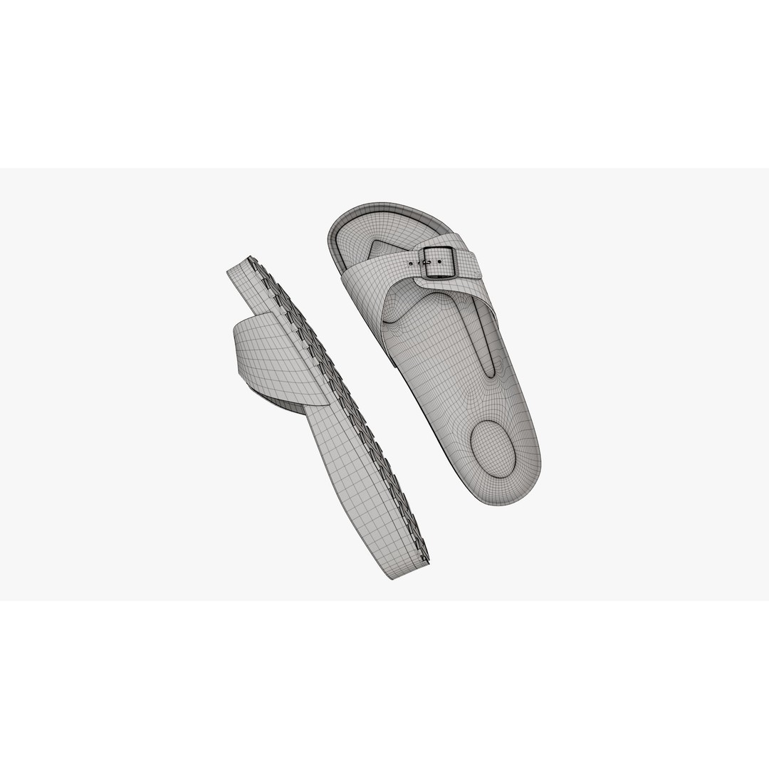 Black Patent Single-Strap Sandals 3D Model – High Poly PBR Asset, FBX - View 16