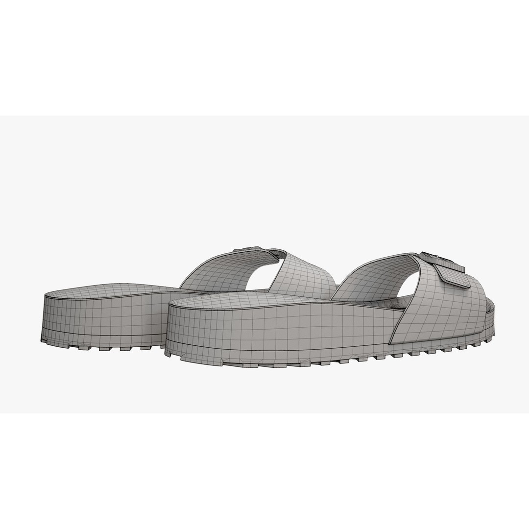 Black Patent Single-Strap Sandals 3D Model – High Poly PBR Asset, FBX - View 17