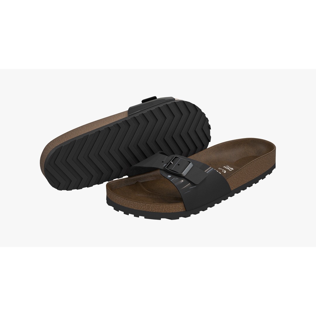 Black Patent Single-Strap Sandals 3D Model – High Poly PBR Asset, FBX - View 3