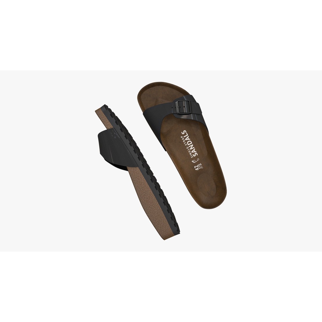 Black Patent Single-Strap Sandals 3D Model – High Poly PBR Asset, FBX - View 4