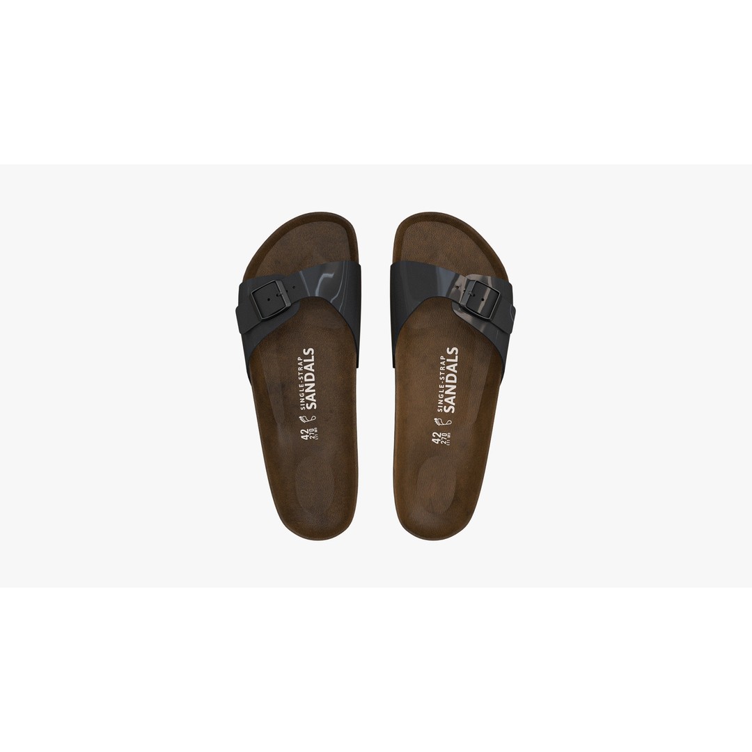 Black Patent Single-Strap Sandals 3D Model – High Poly PBR Asset, FBX - View 5