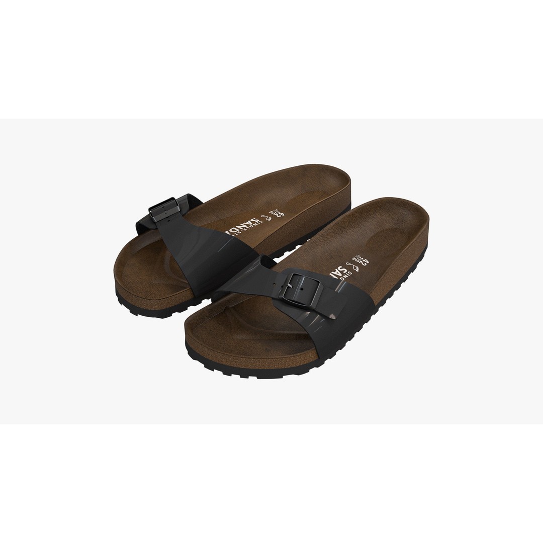 Black Patent Single-Strap Sandals 3D Model – High Poly PBR Asset, FBX - View 6
