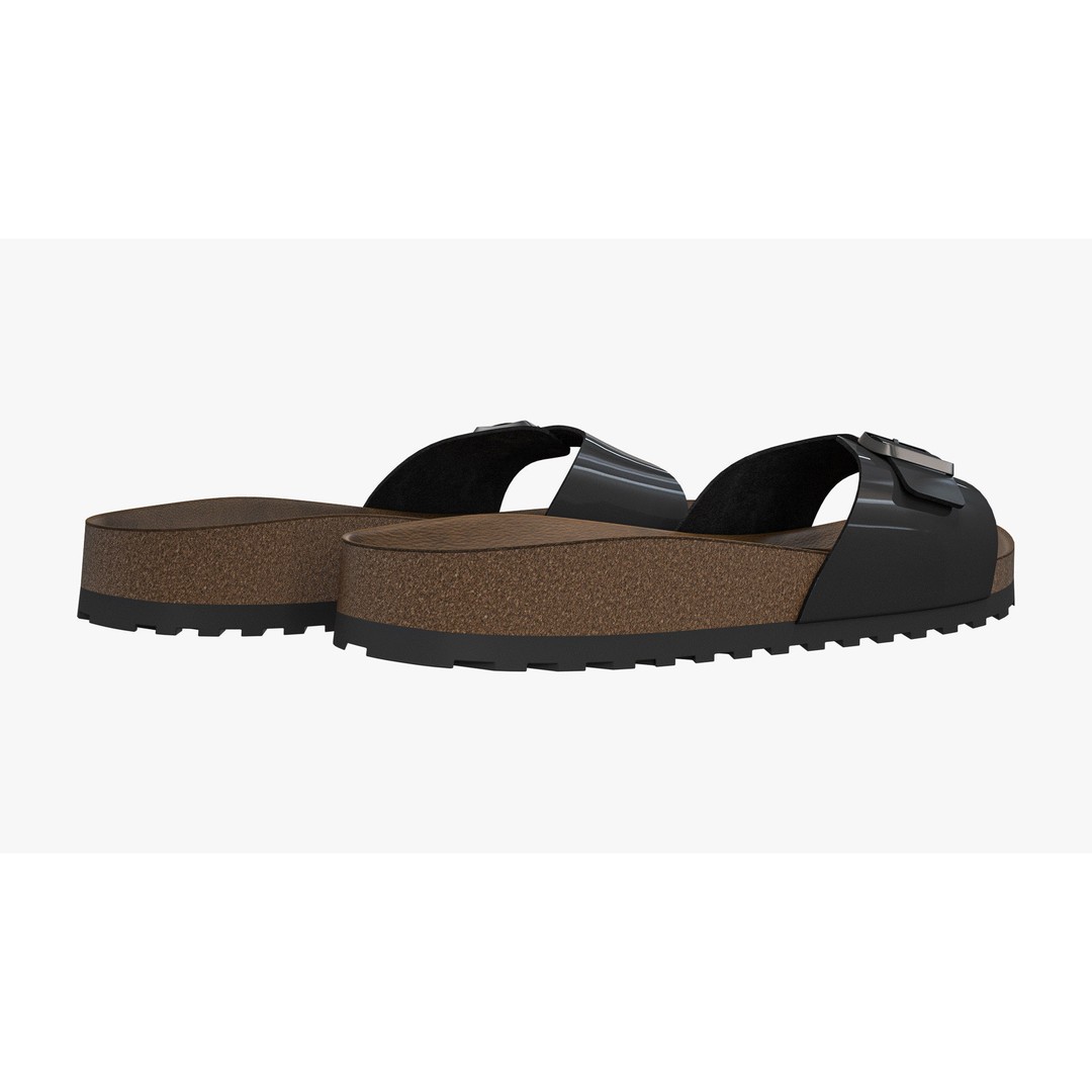 Black Patent Single-Strap Sandals 3D Model – High Poly PBR Asset, FBX - View 7