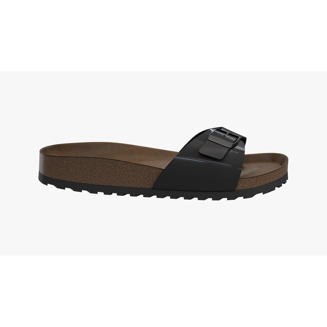 Black Patent Single-Strap Sandals 3D Model – High Poly PBR Asset, FBX - View 8
