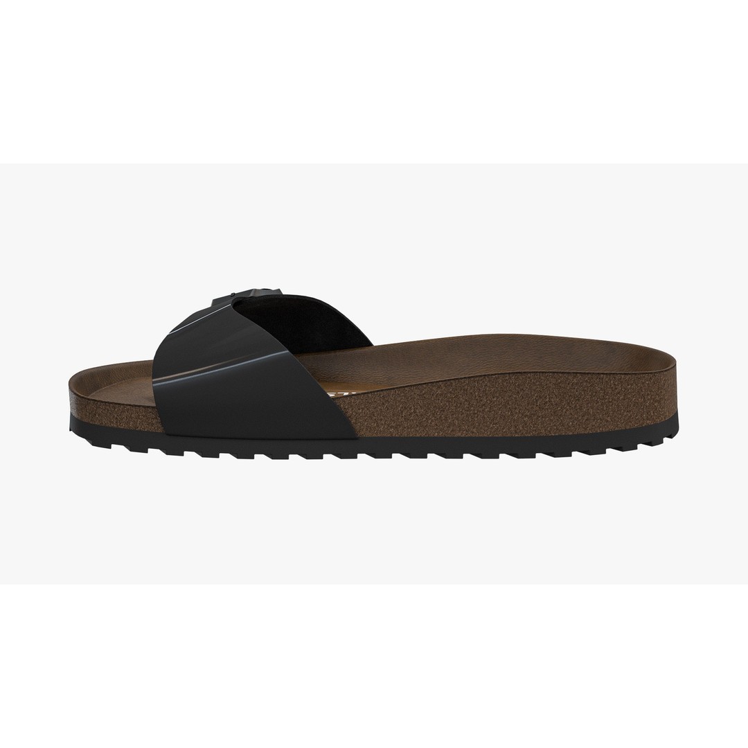 Black Patent Single-Strap Sandals 3D Model – High Poly PBR Asset, FBX - View 9