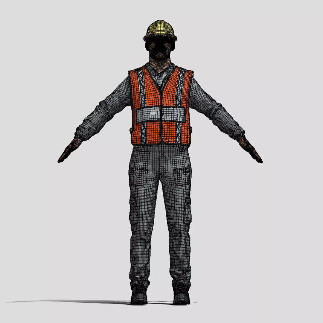 A-Pose Rigged Construction Worker 3D Model – Full Body Face Rig, FBX - View 10