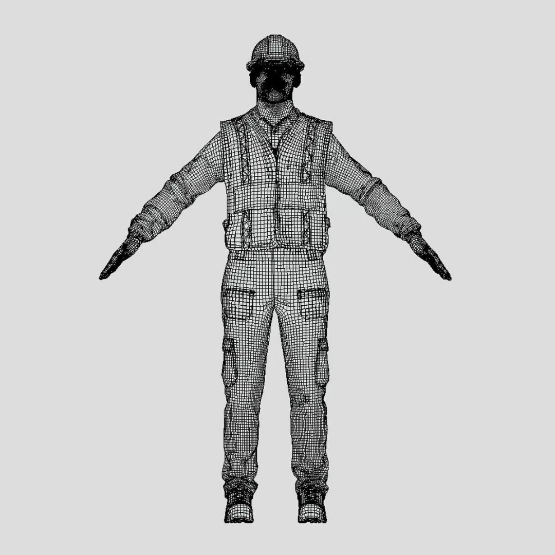 A-Pose Rigged Construction Worker 3D Model – Full Body Face Rig, FBX - View 12