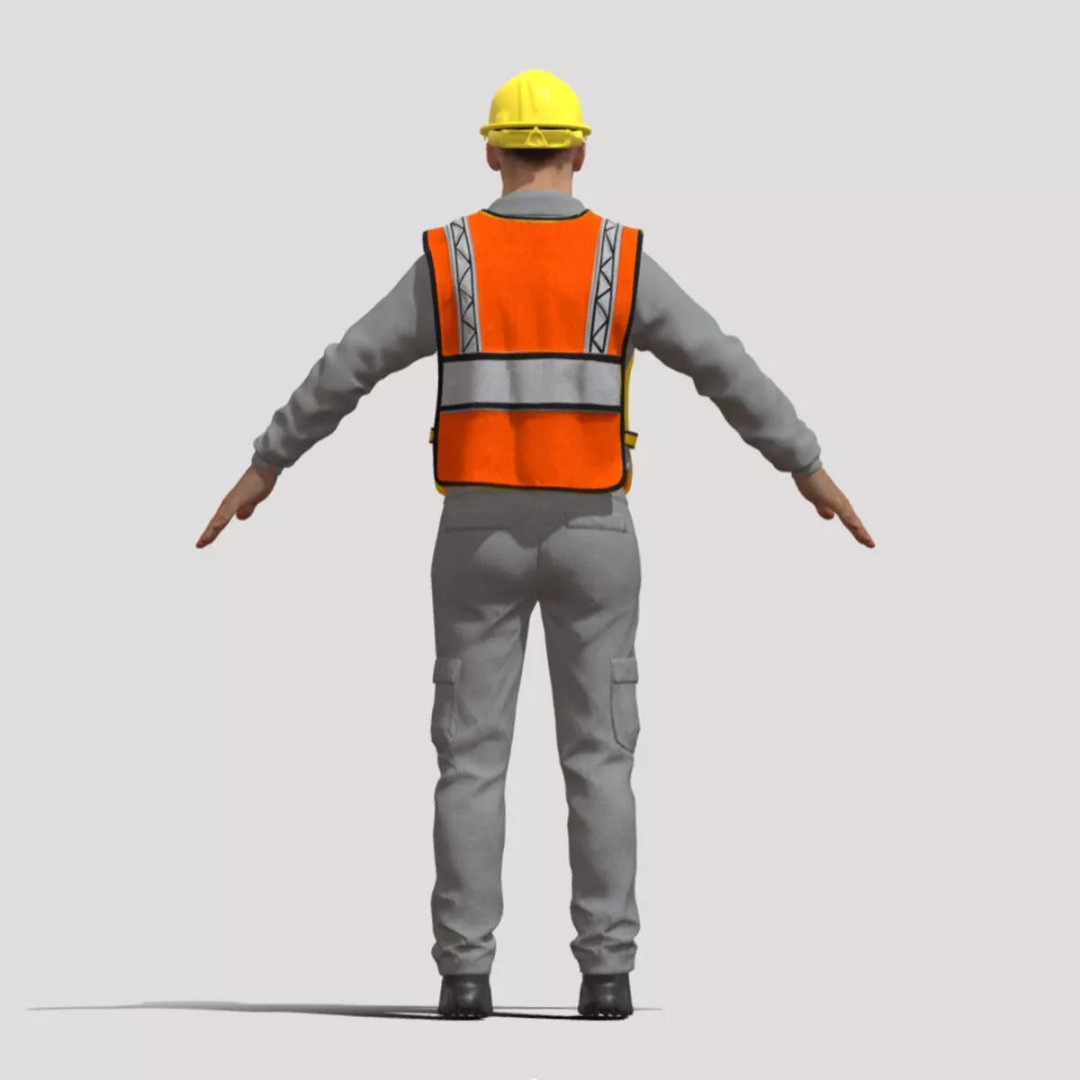 A-Pose Rigged Construction Worker 3D Model – Full Body Face Rig, FBX - View 4