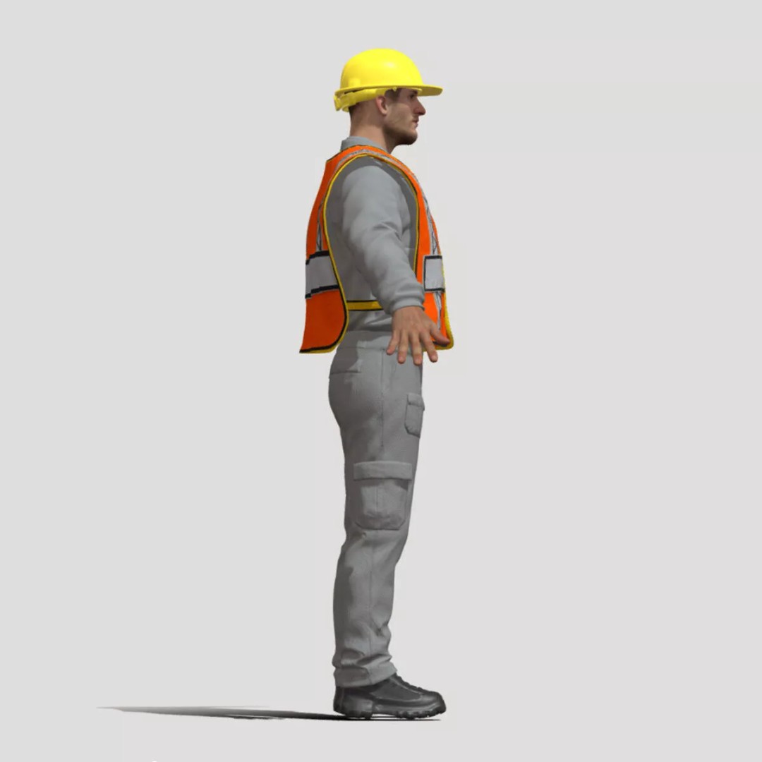 A-Pose Rigged Construction Worker 3D Model – Full Body Face Rig, FBX - View 5