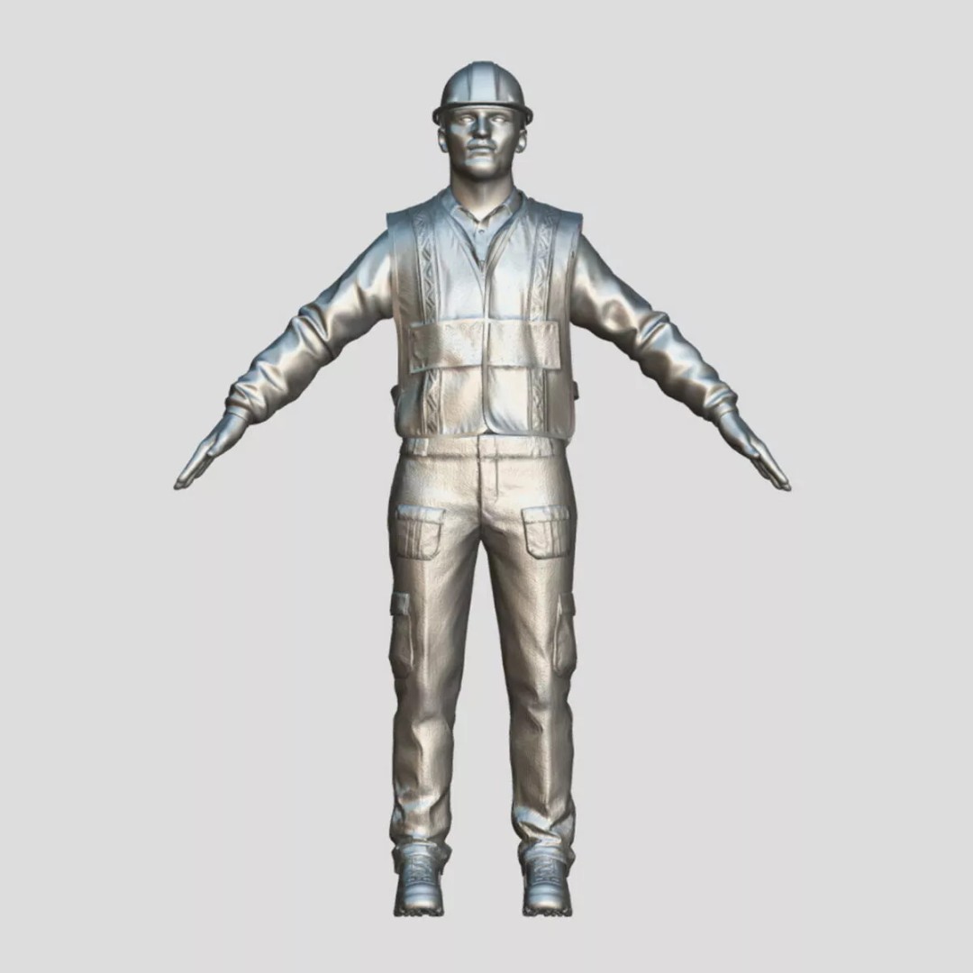 A-Pose Rigged Construction Worker 3D Model – Full Body Face Rig, FBX - View 8