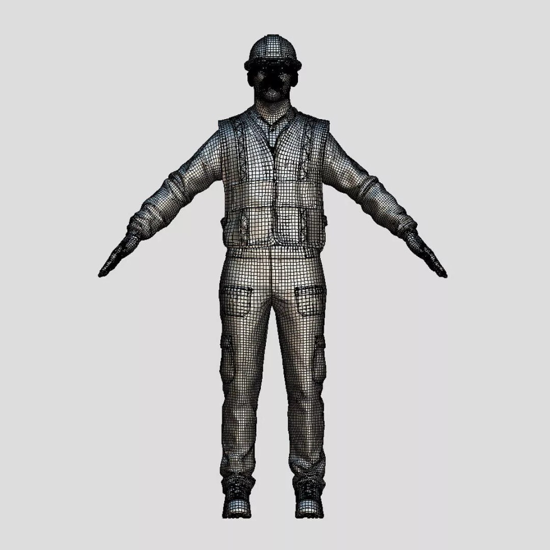 A-Pose Rigged Construction Worker 3D Model – Full Body Face Rig, FBX - View 9