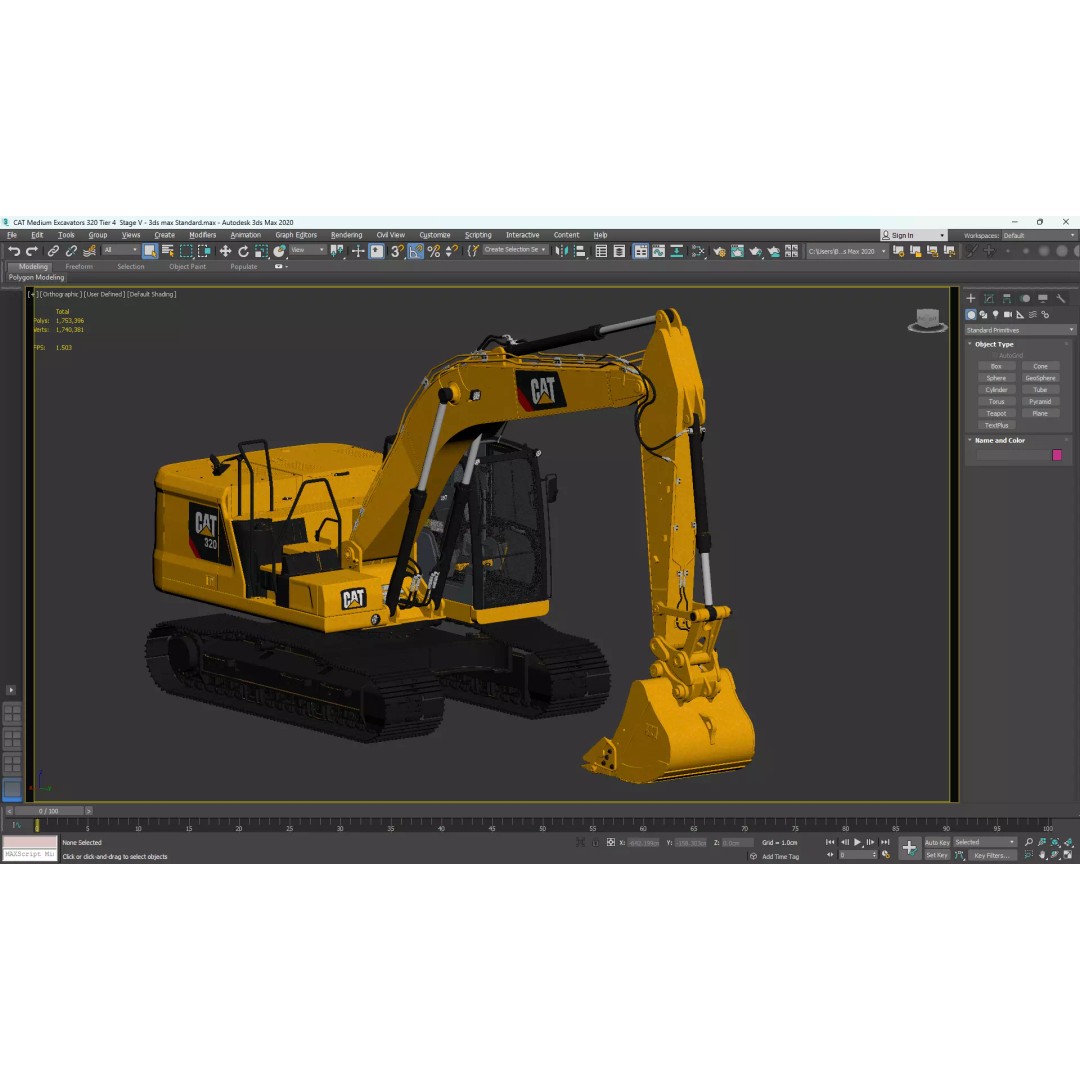 CAT Medium Excavator 320 3D Model – High-Poly PBR Game Asset, FBX - View 13