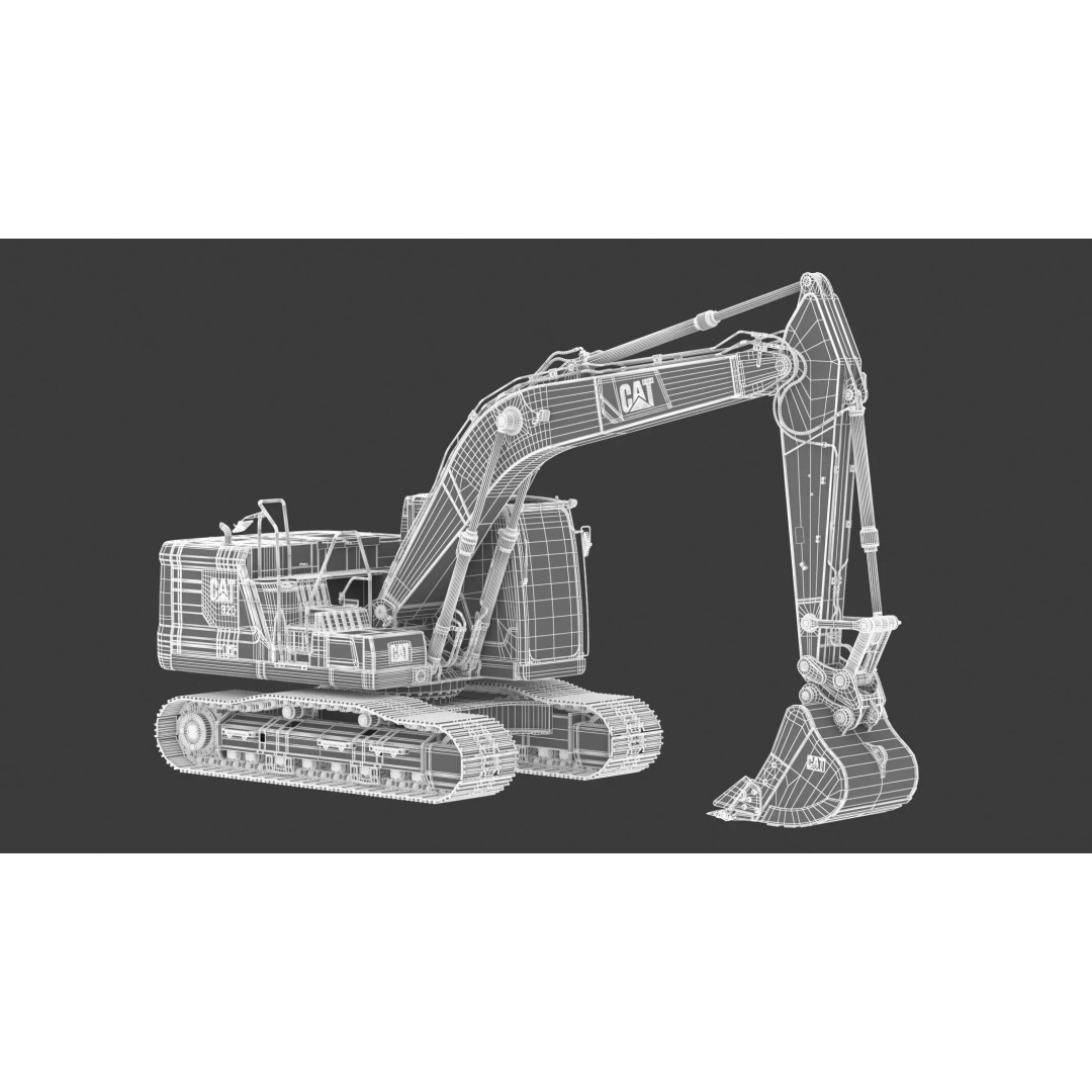 CAT Medium Excavator 320 3D Model – High-Poly PBR Game Asset, FBX - View 3