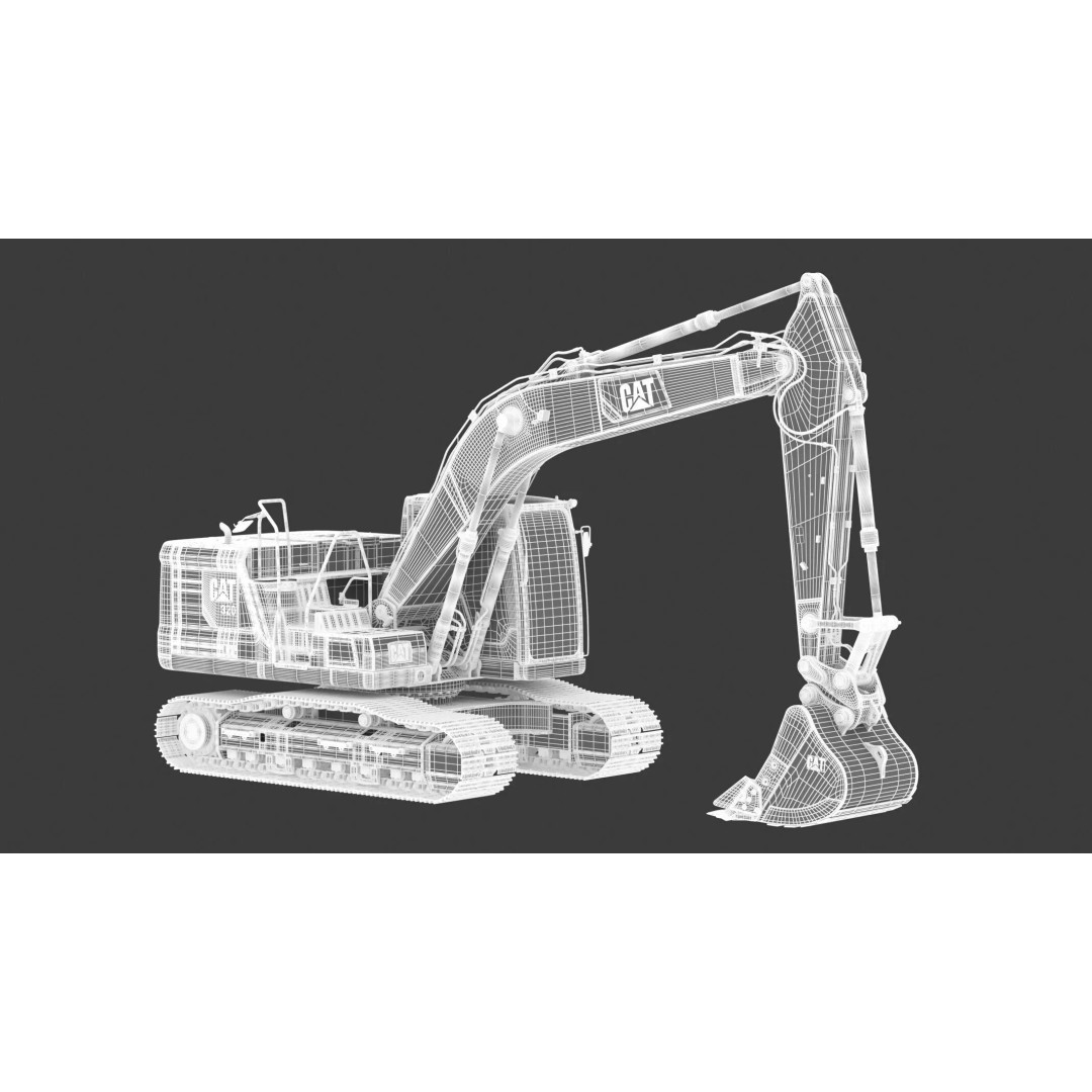 CAT Medium Excavator 320 3D Model – High-Poly PBR Game Asset, FBX - View 4