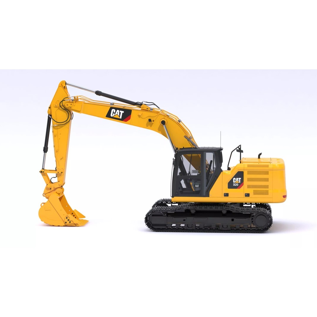 CAT Medium Excavator 320 3D Model – High-Poly PBR Game Asset, FBX - View 6