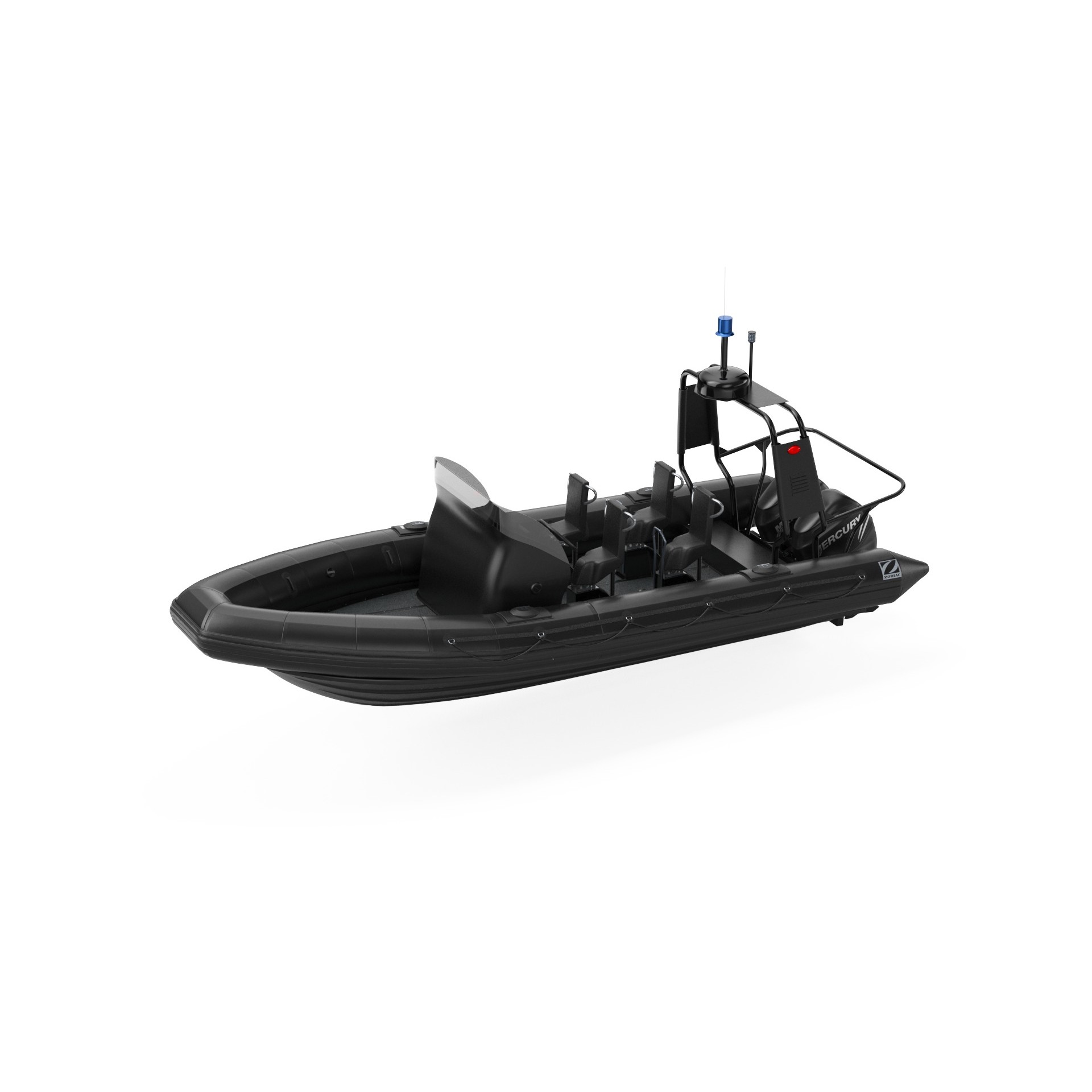 Military Inflatable Zodiac Boat with Mercury - Game-Ready 3D Model - View 3