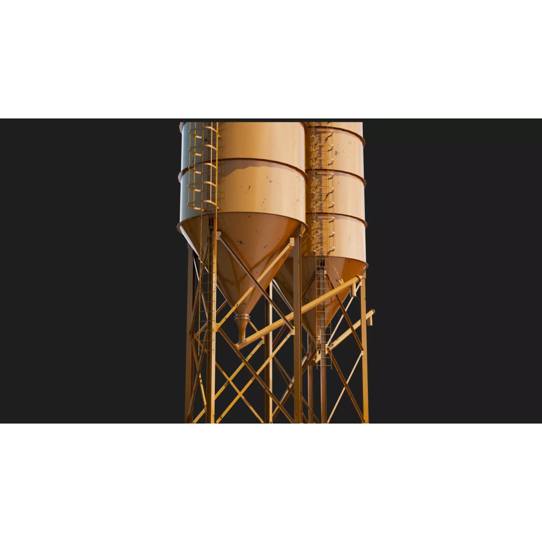 Cement Silo 3D Model – Realistic Static Storage Tank, PBR Textures - View 3