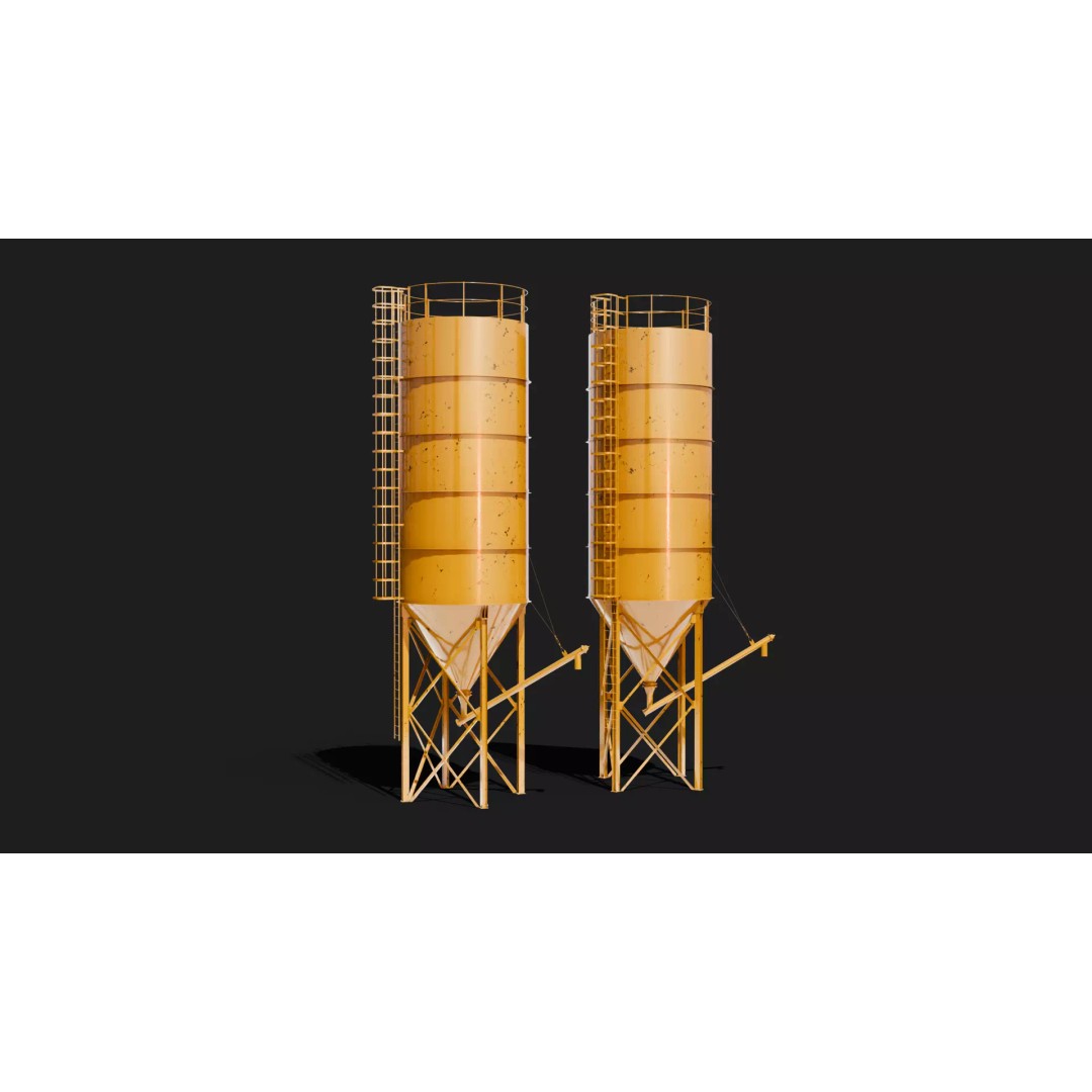 Cement Silo 3D Model – Realistic Static Storage Tank, PBR Textures - View 4