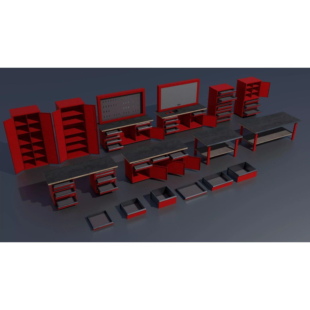 Workshop Closet and Bench 3D Model – PBR Industrial Assets, Blender - View 2