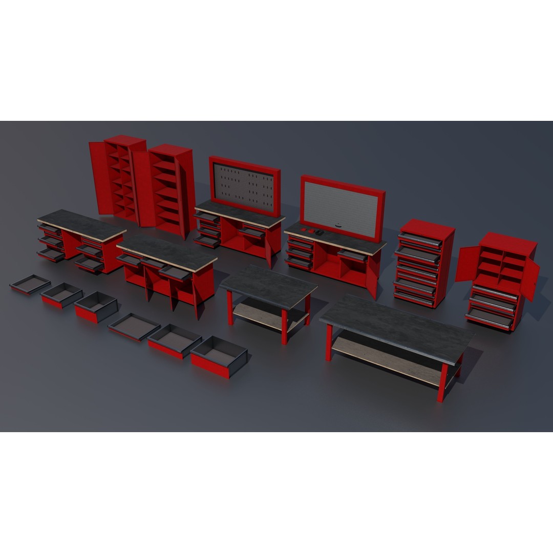 Workshop Closet and Bench 3D Model – PBR Industrial Assets, Blender - View 3