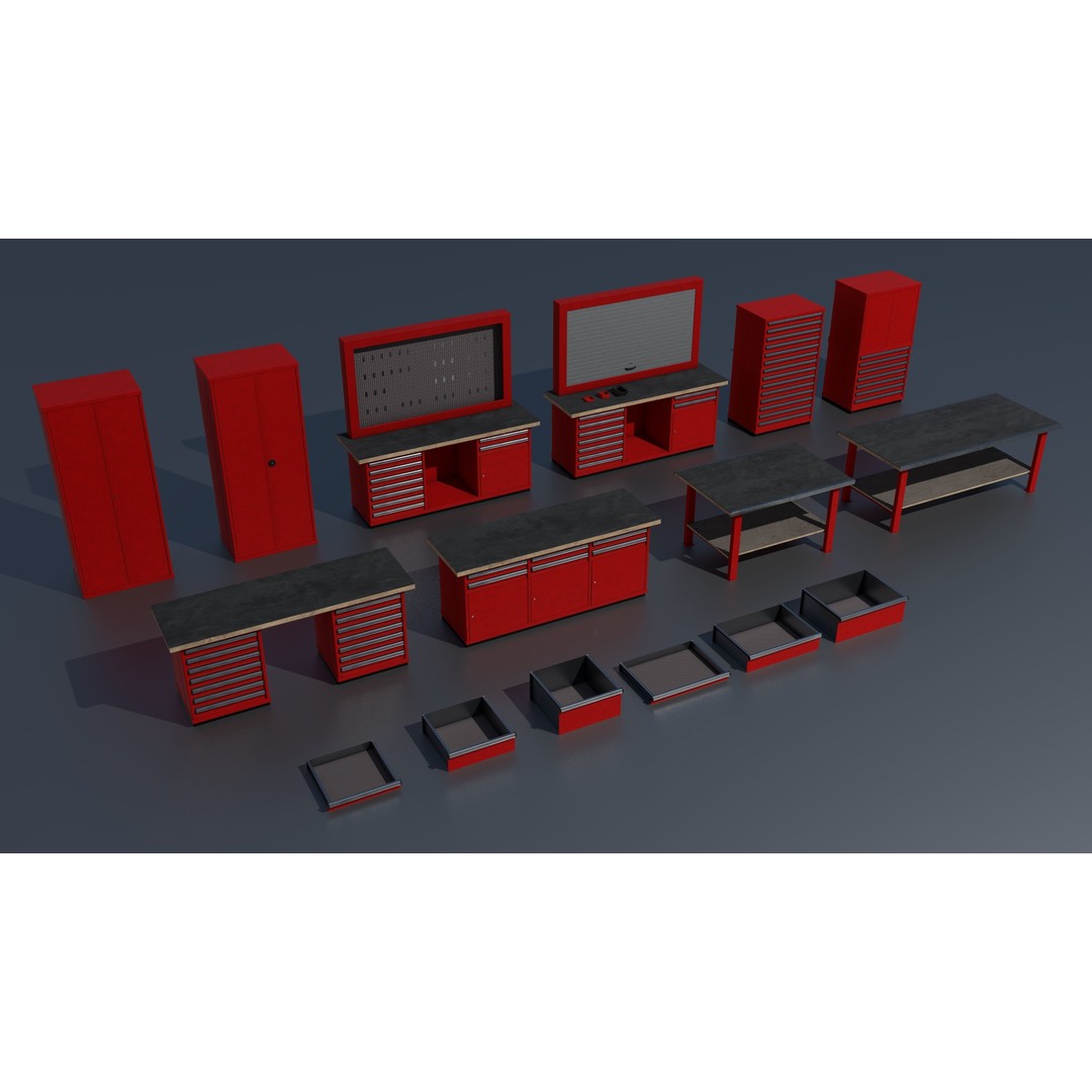 Workshop Closet and Bench 3D Model – PBR Industrial Assets, Blender - View 4