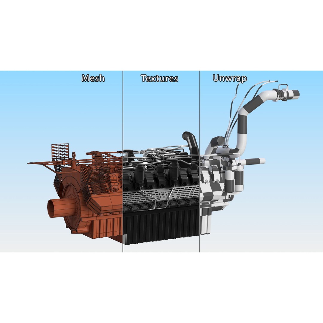 Industrial Diesel Generator Engine 3D Model – High Poly PBR Asset, FBX - View 16