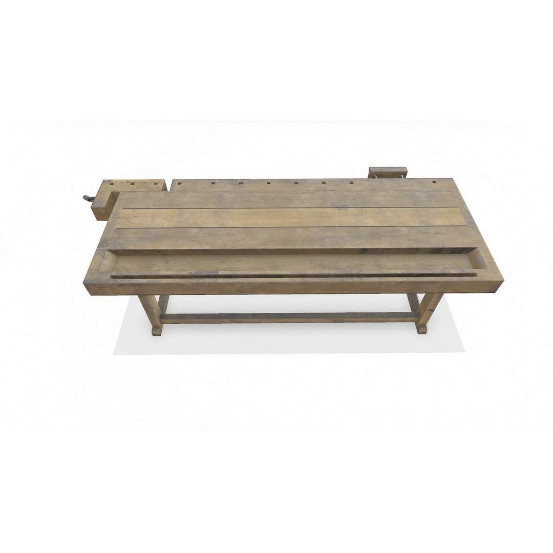 Old Wooden Workbench 3D Model – Low Poly PBR Game Asset, FBX - View 10