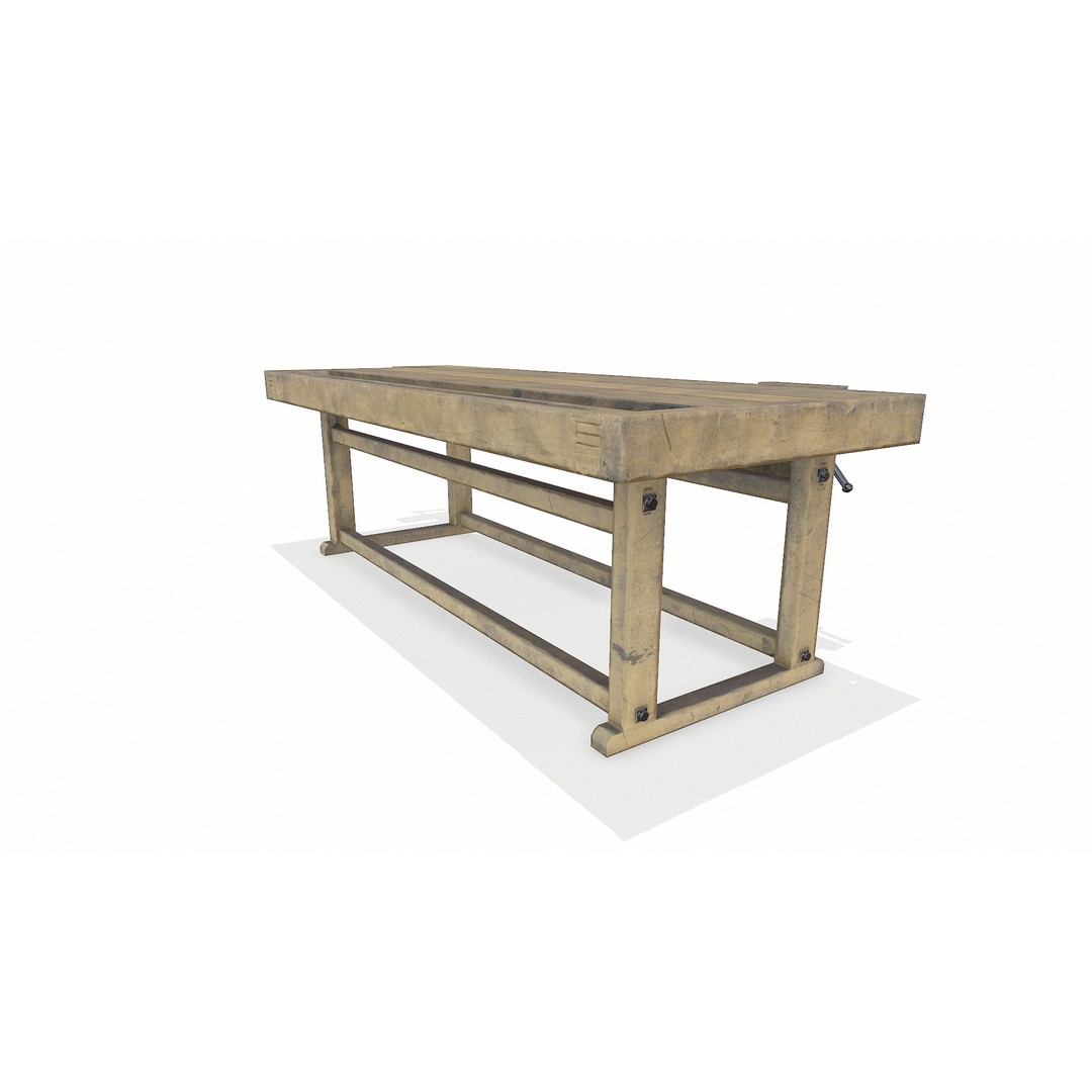 Old Wooden Workbench 3D Model – Low Poly PBR Game Asset, FBX - View 11