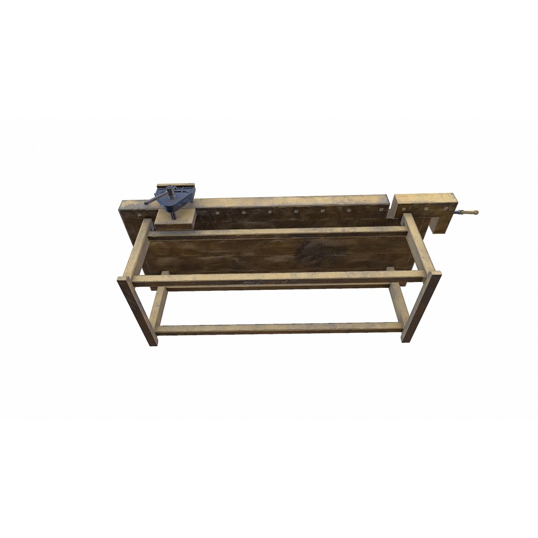 Old Wooden Workbench 3D Model – Low Poly PBR Game Asset, FBX - View 13