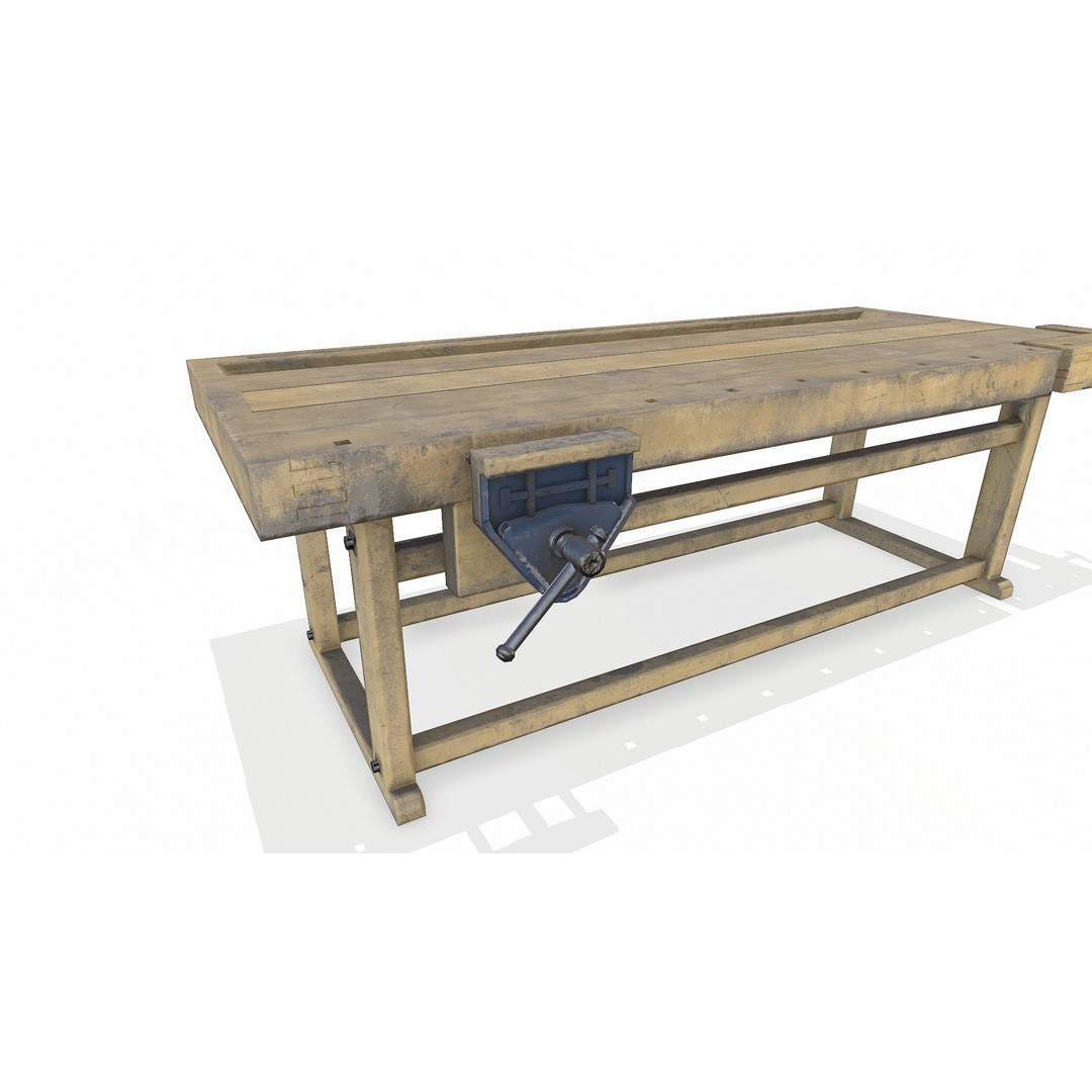 Old Wooden Workbench 3D Model – Low Poly PBR Game Asset, FBX - View 14