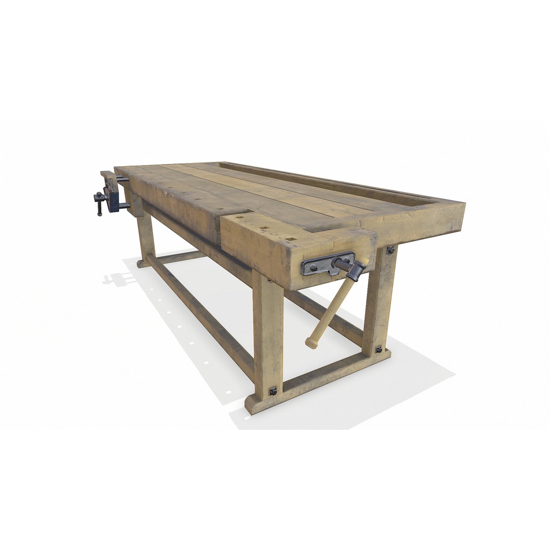 Old Wooden Workbench 3D Model – Low Poly PBR Game Asset, FBX - View 15