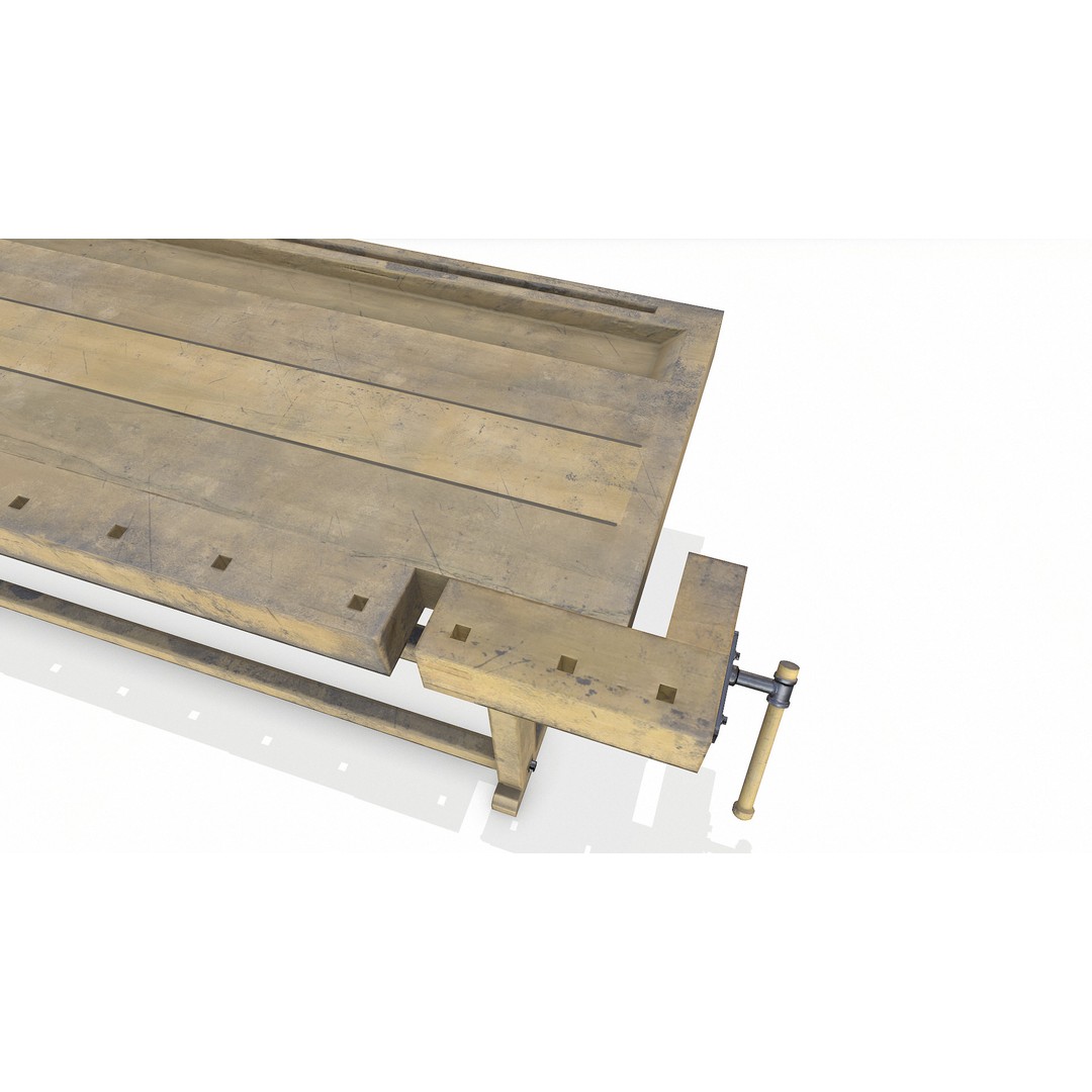 Old Wooden Workbench 3D Model – Low Poly PBR Game Asset, FBX - View 18