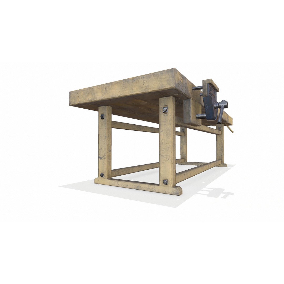 Old Wooden Workbench 3D Model – Low Poly PBR Game Asset, FBX - View 19