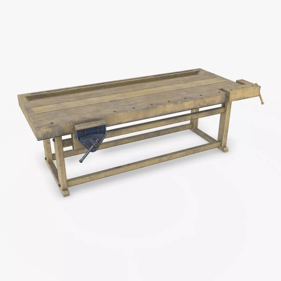 Old Wooden Workbench 3D Model – Low Poly PBR Game Asset, FBX - View 2