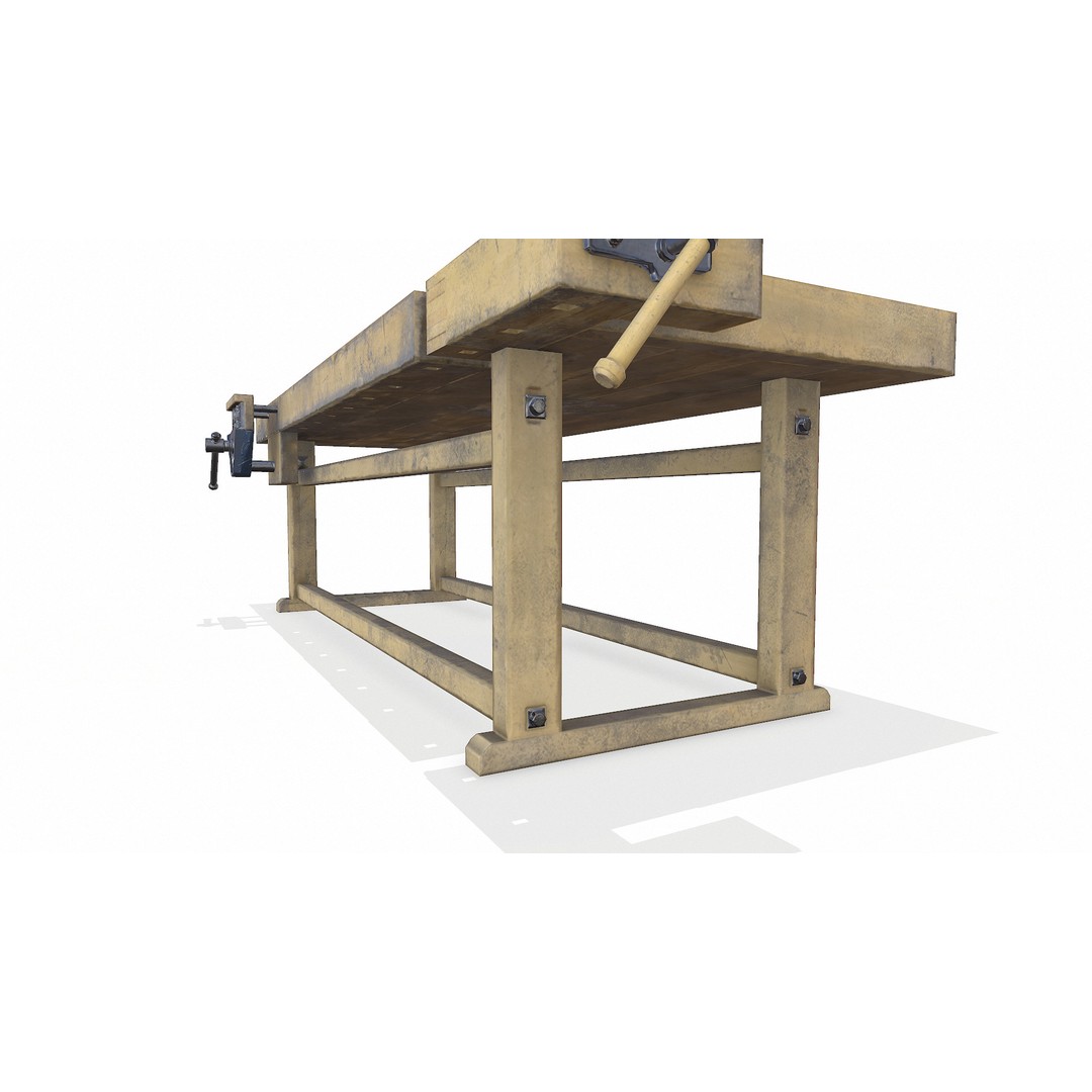 Old Wooden Workbench 3D Model – Low Poly PBR Game Asset, FBX - View 20