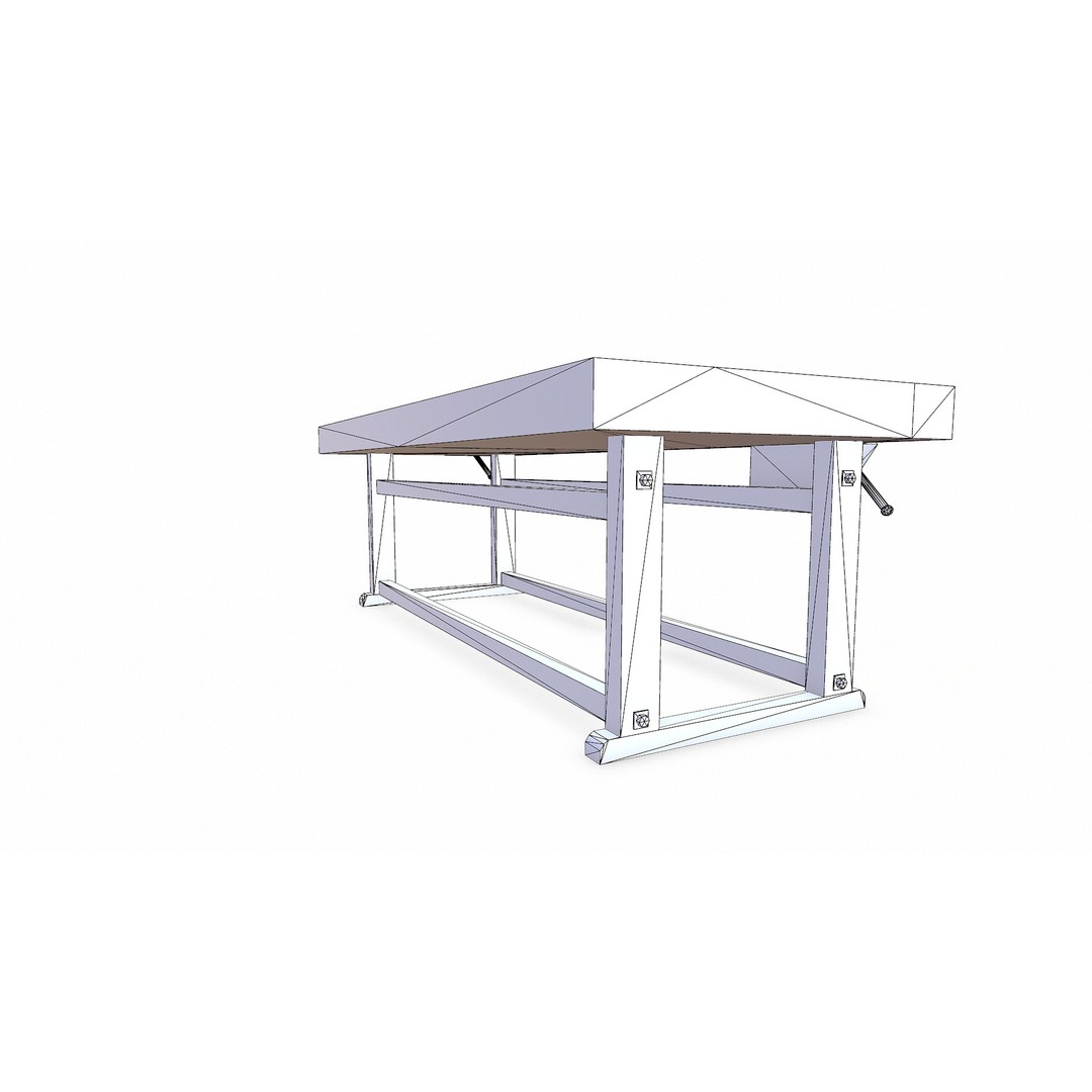Old Wooden Workbench 3D Model – Low Poly PBR Game Asset, FBX - View 25