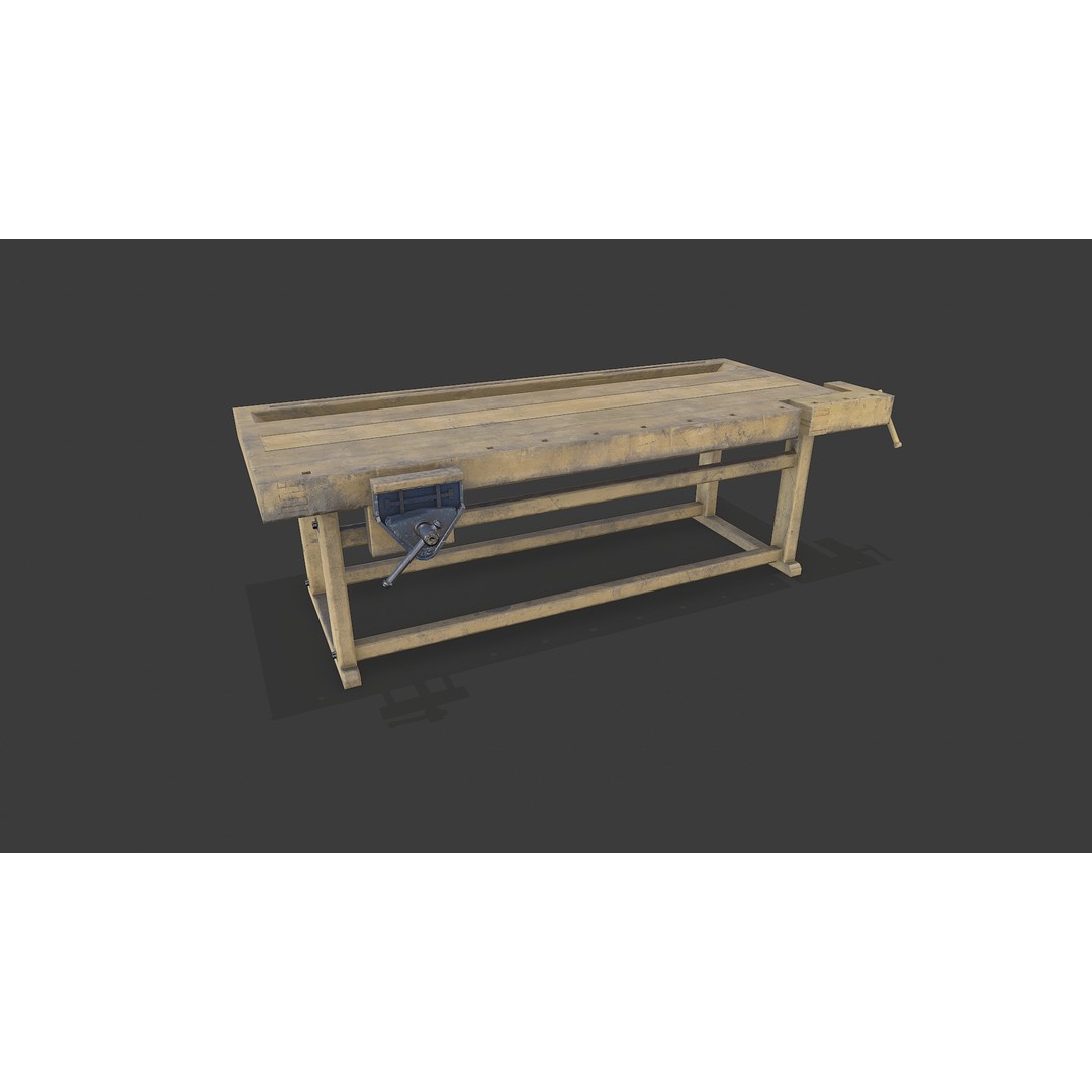 Old Wooden Workbench 3D Model – Low Poly PBR Game Asset, FBX - View 3