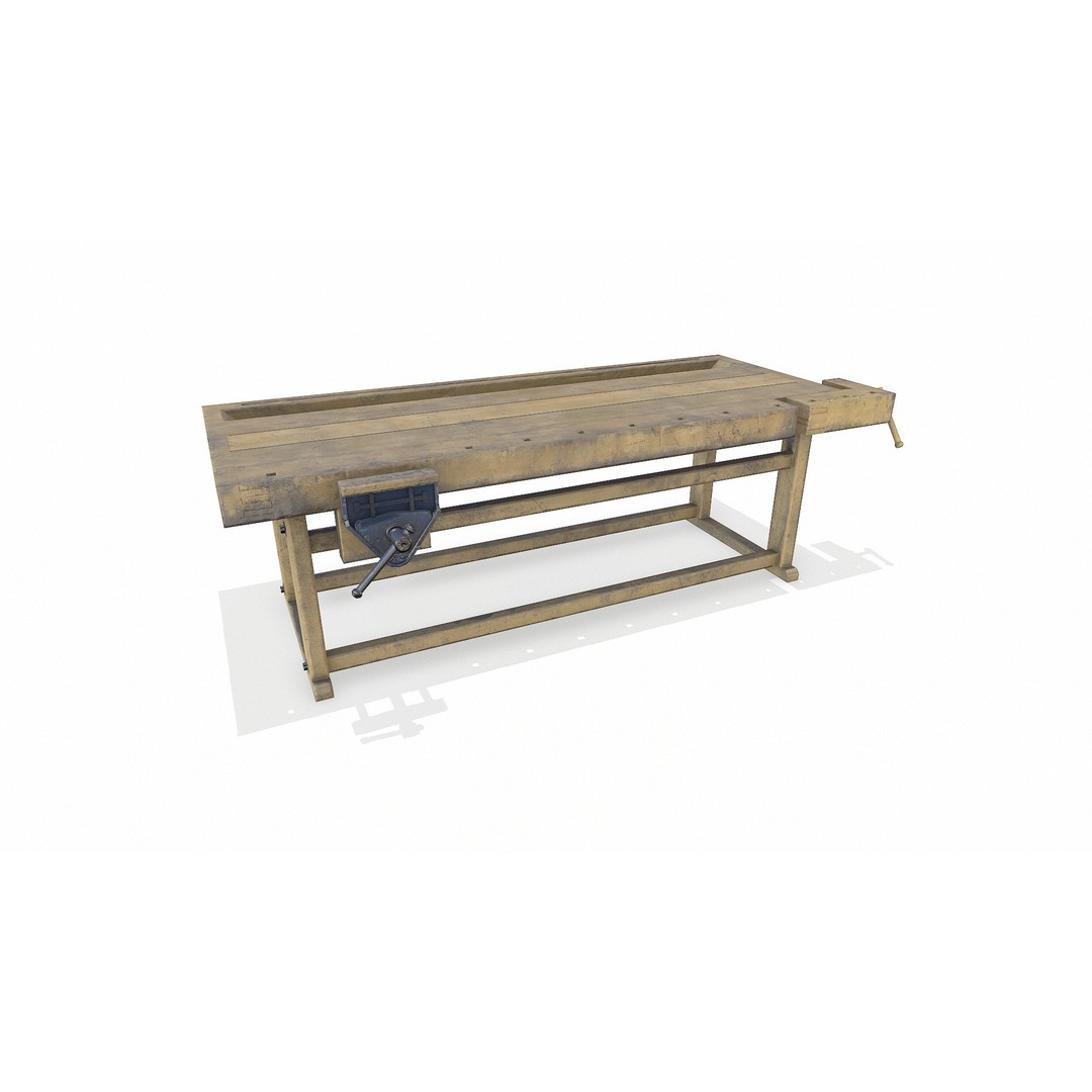 Old Wooden Workbench 3D Model – Low Poly PBR Game Asset, FBX - View 4