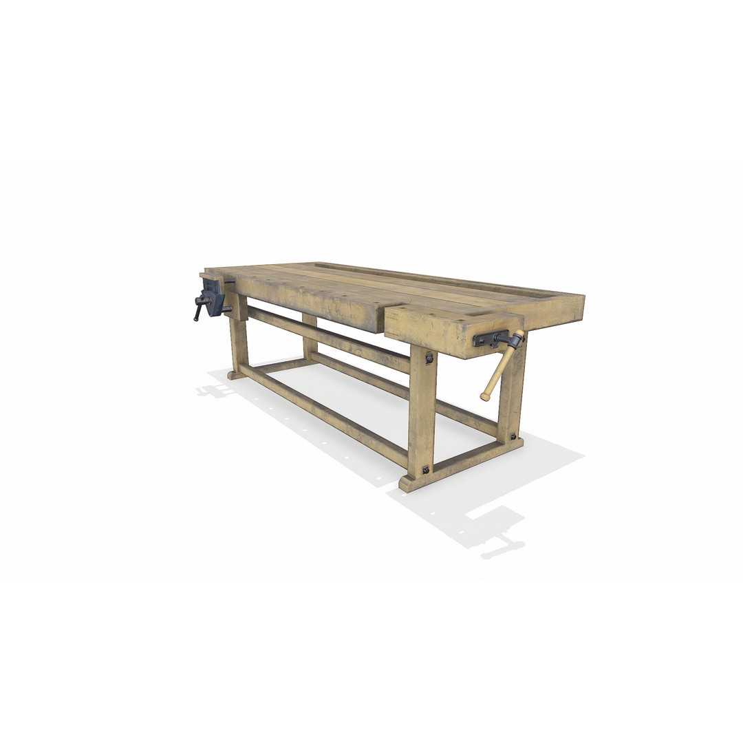 Old Wooden Workbench 3D Model – Low Poly PBR Game Asset, FBX - View 6